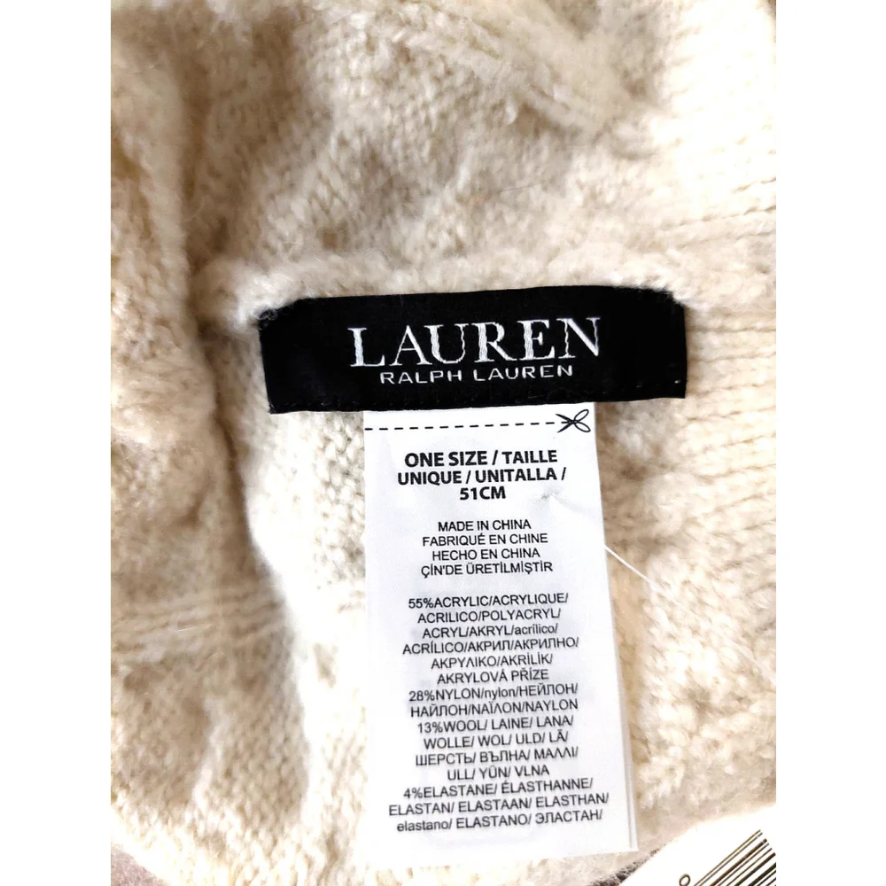 Lauren Ralph Lauren Ivory Cream Cable Knit Hat Sz One Size NWT